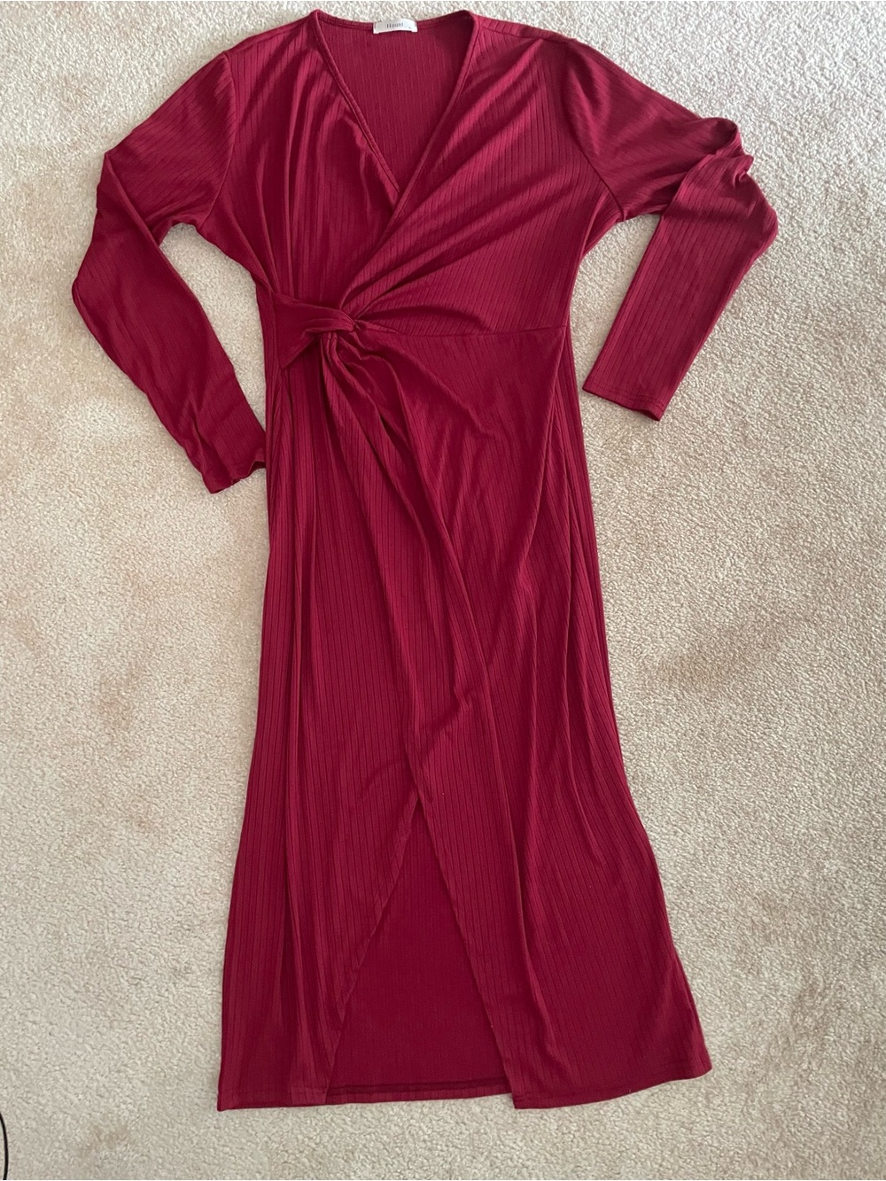 Hount Burgundy Ribbed Twist Front Wrap Maxi Dress XL